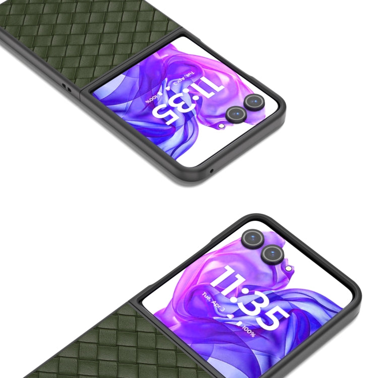 For Motorola Razr 50 Ultra Black Frame Woven Texture PU Phone Case