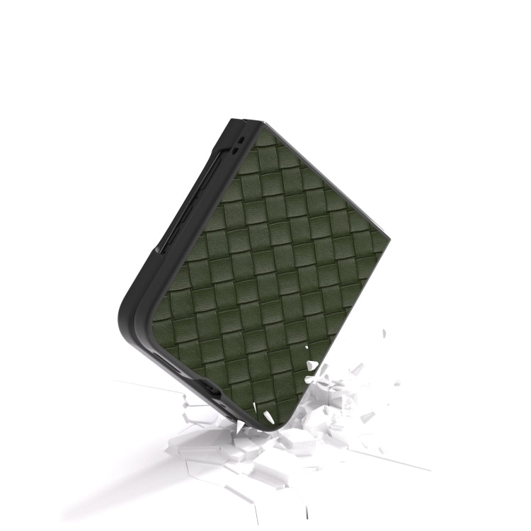 For Motorola Razr 50 Ultra Black Frame Woven Texture PU Phone Case
