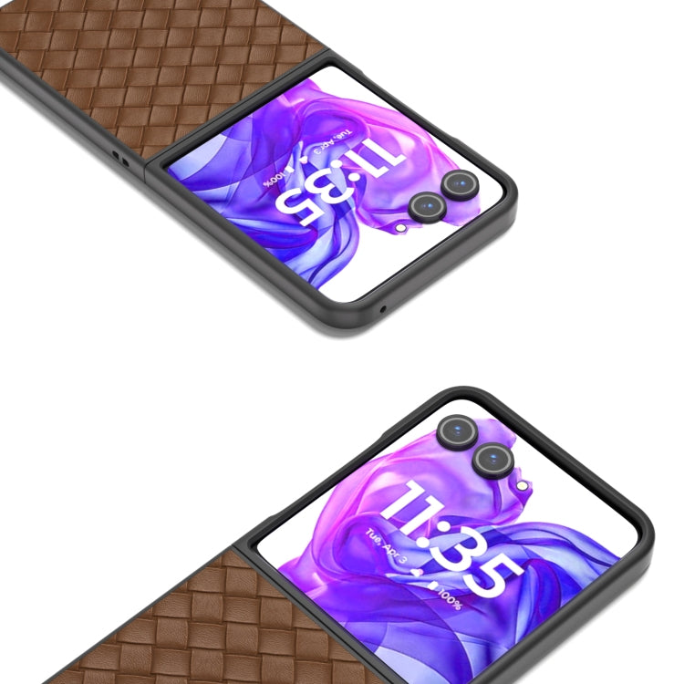 For Motorola Razr 50 Ultra Black Frame Woven Texture PU Phone Case