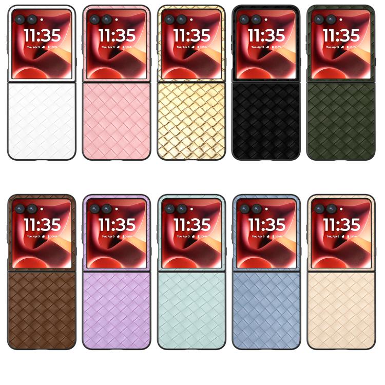 For Motorola Razr 60 Ultra Black Frame Woven Texture PU Phone Case