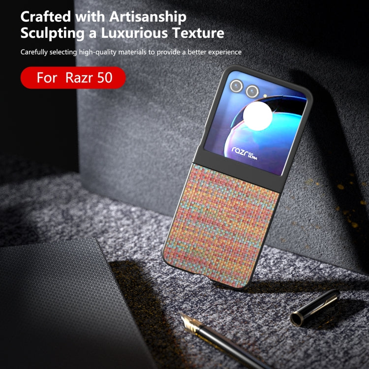 For Motorola Razr 50 Black Frame Color Lattice Texture PU Phone Case