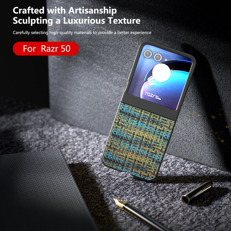 For Motorola Razr 50 Black Frame Color Lattice Texture PU Phone Case