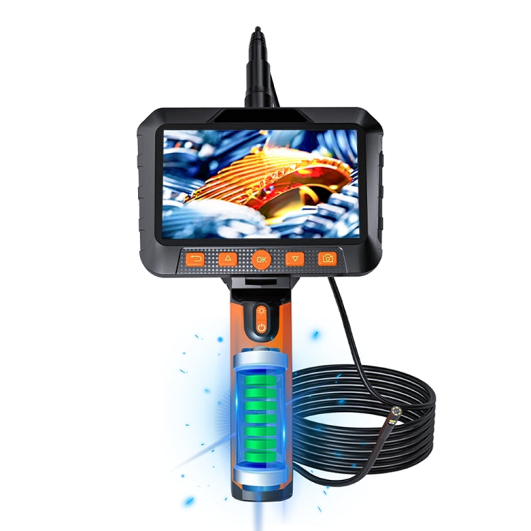 T27 5 inch IPS Color Screen 8mm Single Camera Handheld Hard Cable HD Industrial Endoscope, Length:5m - Orange Black