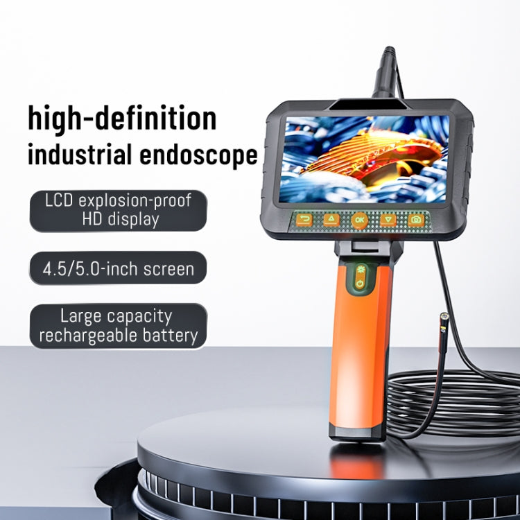 T27 5 inch IPS Color Screen 8mm Single Camera Handheld Hard Cable HD Industrial Endoscope, Length:10m - Orange Black