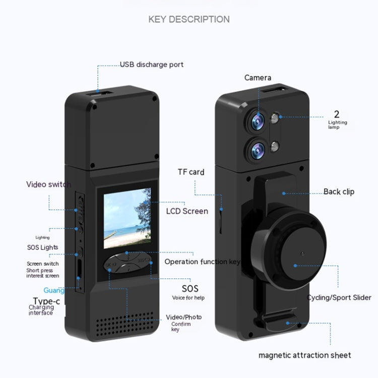 A3 1.5 inch Color Screen 180 Degree Rotation HD Outdoor Sports Recorder - Black