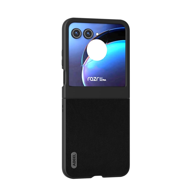 For Motorola Razr 50 ABEEL Genuine Leather Wave Black Edge Phone Case