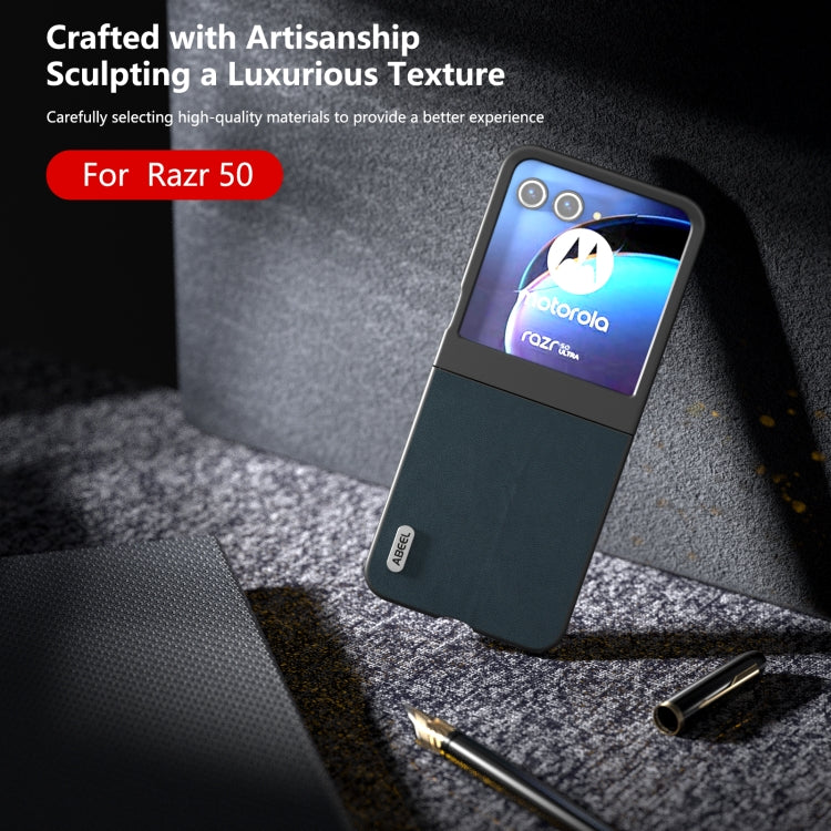 For Motorola Razr 50 ABEEL Genuine Leather Wave Black Edge Phone Case