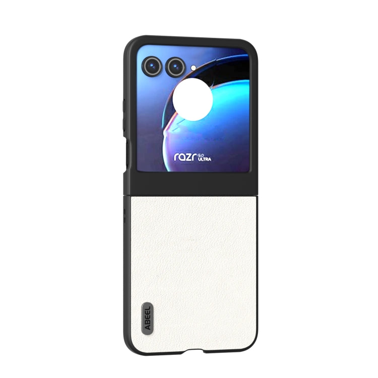For Motorola Razr 50 ABEEL Genuine Leather Wave Black Edge Phone Case