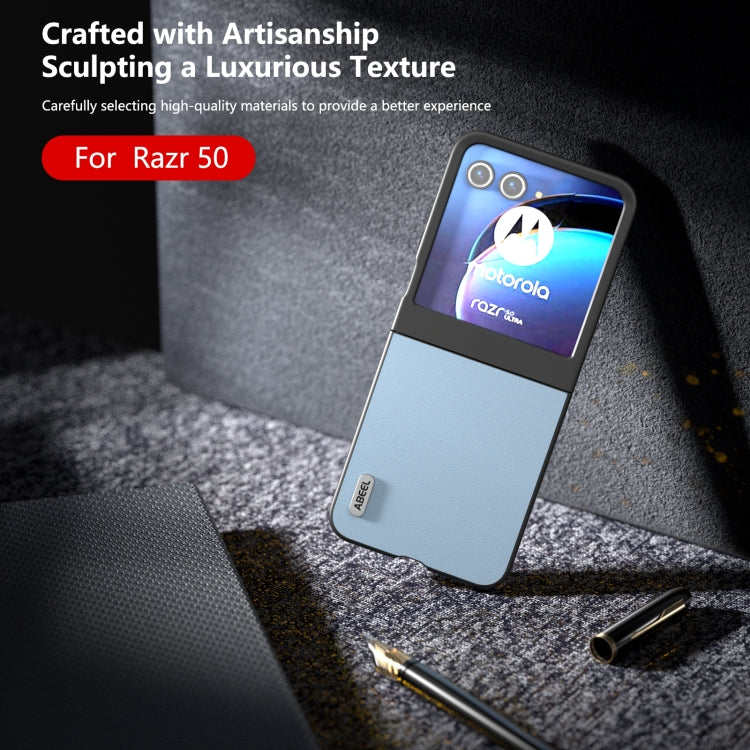 For Motorola Razr 50 ABEEL Genuine Leather Wave Black Edge Phone Case