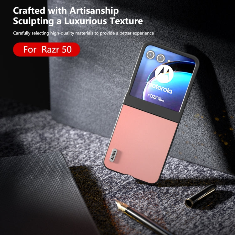 For Motorola Razr 50 ABEEL Genuine Leather Wave Black Edge Phone Case