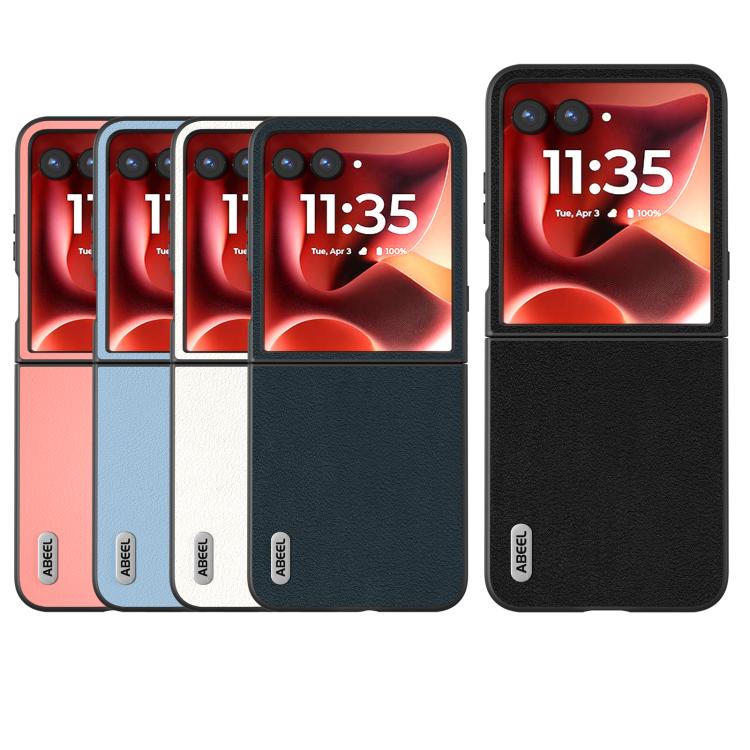 For Motorola Razr 60 Ultra ABEEL Genuine Leather Wave Black Edge Phone Case