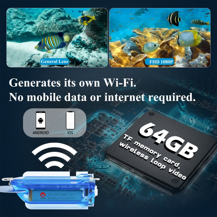 Lure 1080P Wireless Underwater Fishing Video Camera with Loop Recording / APP Remote Control - Blue
