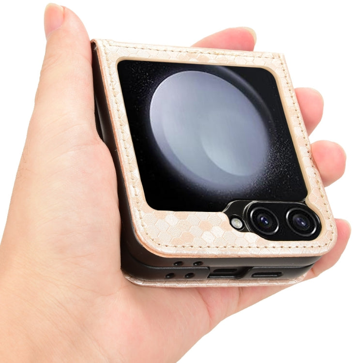 For Samsung Galaxy Z Flip7 FE / Z Flip6 5G Honeycomb Dot Texture Leather Phone Case