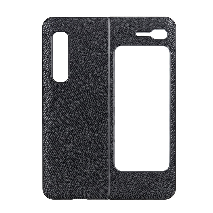 For Samsung Galaxy Fold 5G Hella Cross Texture Top-grain Leather + PC + TPU Shockproof Protective Case(Black)