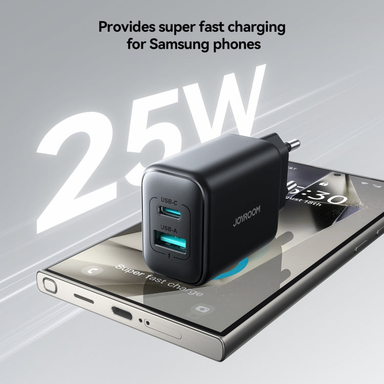 JOYROOM JR-TCF13 25W Dual Ports USB + Type-C Charger, Plug:EU Plug - Black