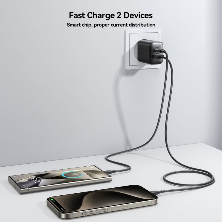 JOYROOM JR-TCF13 25W Dual Ports USB + Type-C Charger, Plug:EU Plug - Black