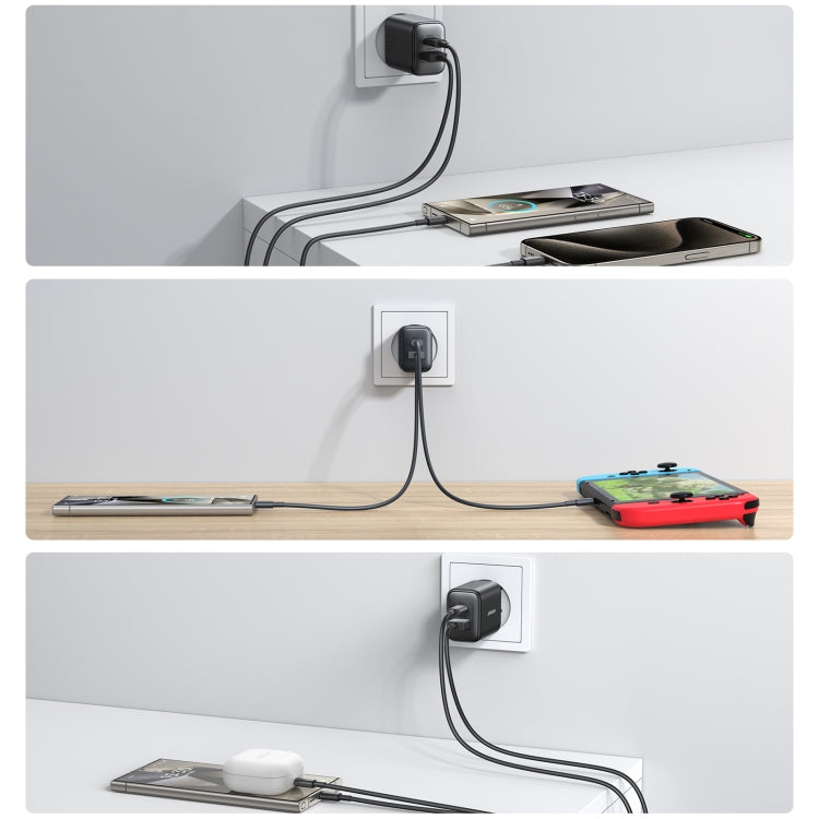 JOYROOM JR-TCF13 25W Dual Ports USB + Type-C Charger, Plug:EU Plug - Black