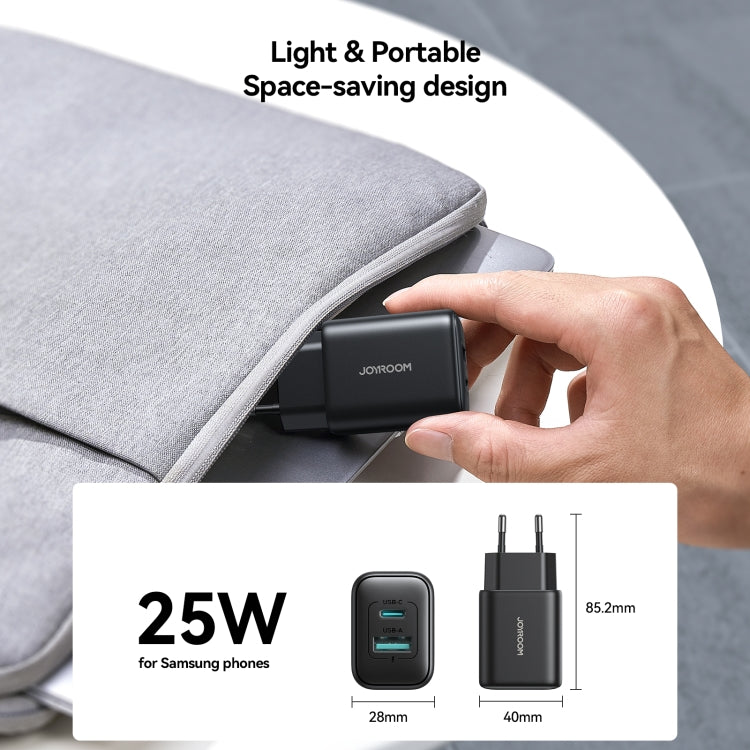 JOYROOM JR-TCF13 25W Dual Ports USB + Type-C Charger, Plug:EU Plug - Black