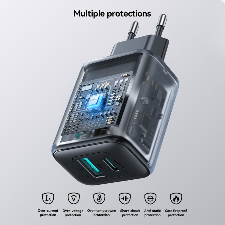 JOYROOM JR-TCF13 25W Dual Ports USB + Type-C Charger, Plug:EU Plug - Black