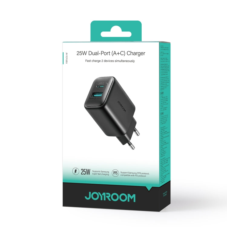 JOYROOM JR-TCF13 25W Dual Ports USB + Type-C Charger, Plug:EU Plug - Black