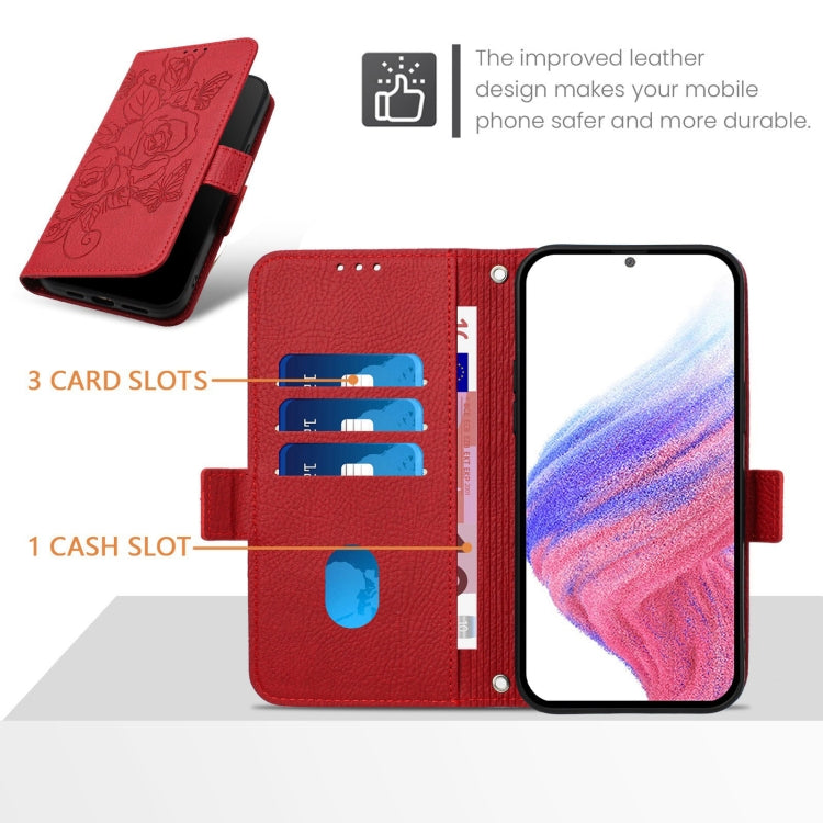 For iPhone 8 Plus / 7 Plus Embossed Rose RFID Anti-theft Leather Phone Case