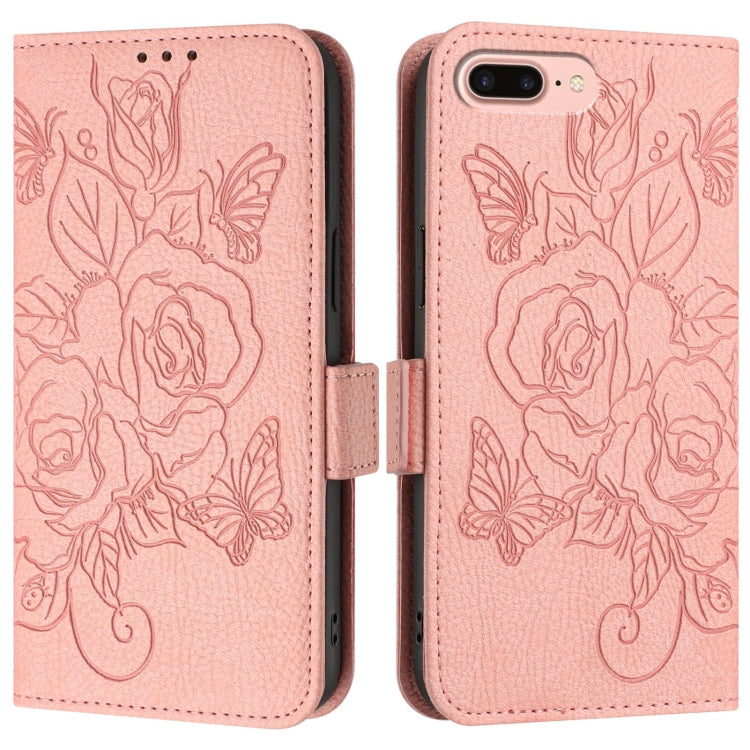 For iPhone 8 Plus / 7 Plus Embossed Rose RFID Anti-theft Leather Phone Case