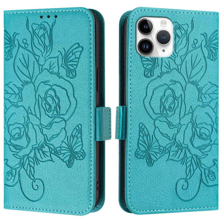 For iPhone 11 Pro Embossed Rose RFID Anti-theft Leather Phone Case