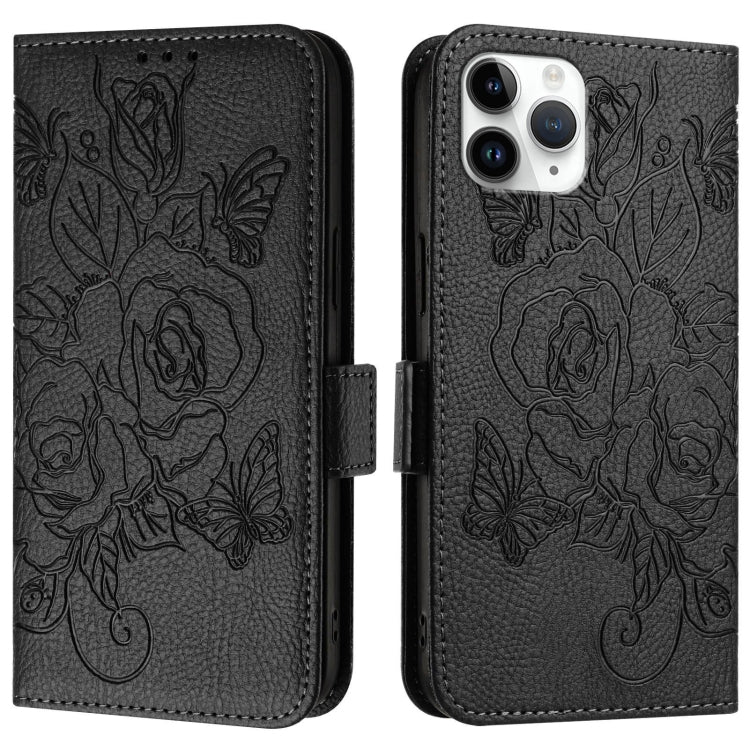 For iPhone 11 Pro Embossed Rose RFID Anti-theft Leather Phone Case