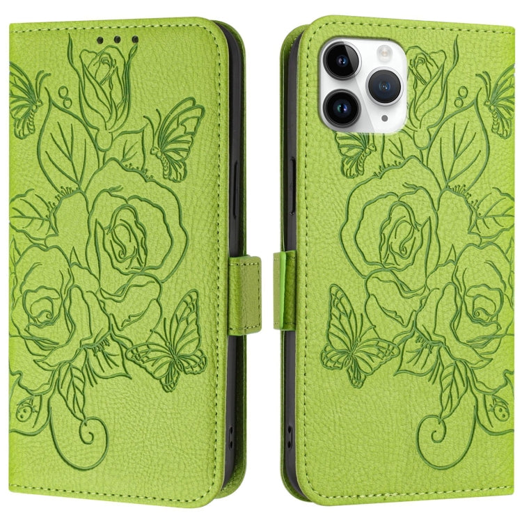 For iPhone 11 Pro Max Embossed Rose RFID Anti-theft Leather Phone Case