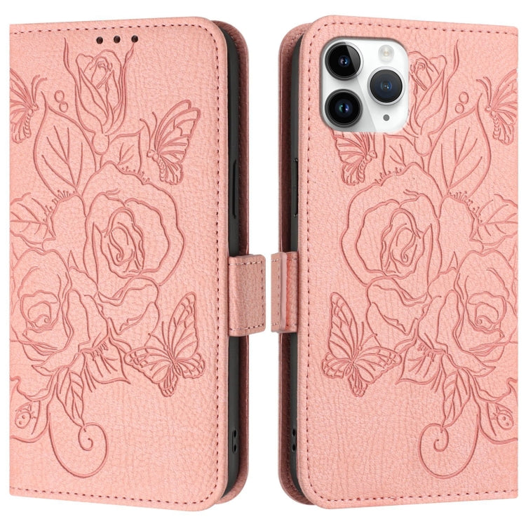 For iPhone 11 Pro Max Embossed Rose RFID Anti-theft Leather Phone Case