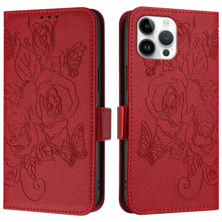 For iPhone 12 Pro Max Embossed Rose RFID Anti-theft Leather Phone Case