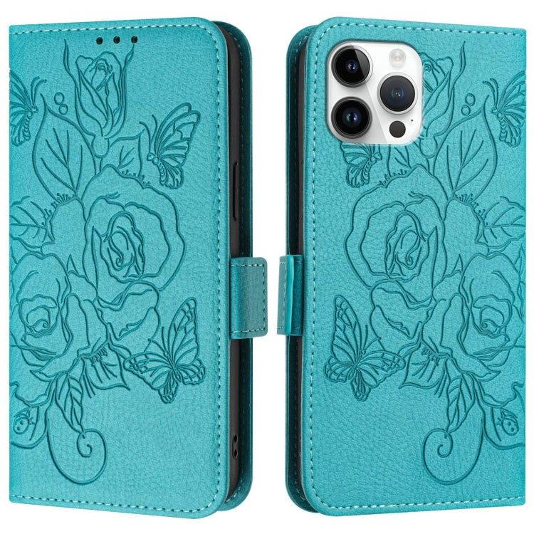 For iPhone 12 Pro Max Embossed Rose RFID Anti-theft Leather Phone Case