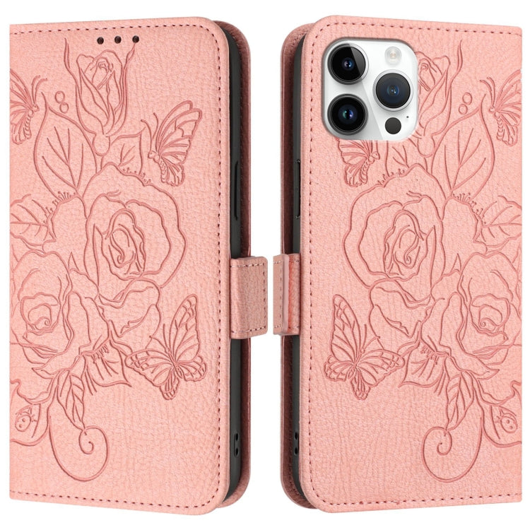 For iPhone 12 Pro Max Embossed Rose RFID Anti-theft Leather Phone Case