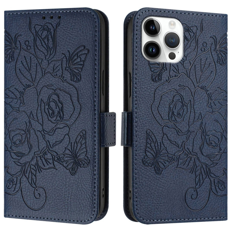 For iPhone 12 Pro Max Embossed Rose RFID Anti-theft Leather Phone Case