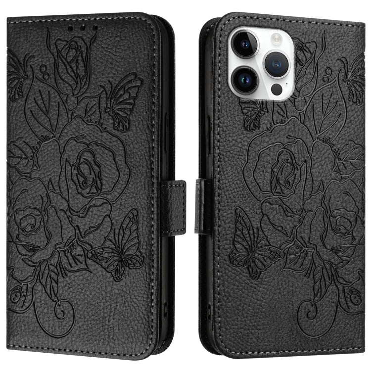 For iPhone 12 Pro Max Embossed Rose RFID Anti-theft Leather Phone Case