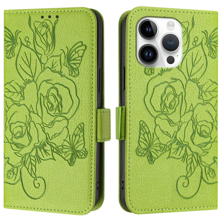 For iPhone 13 Pro Max Embossed Rose RFID Anti-theft Leather Phone Case