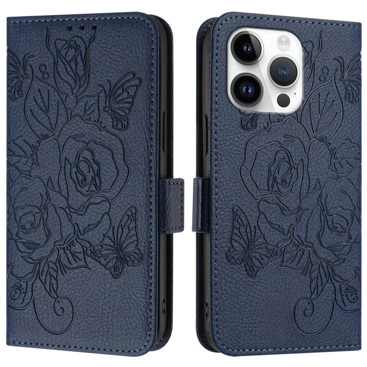 For iPhone 14 Pro Embossed Rose RFID Anti-theft Leather Phone Case
