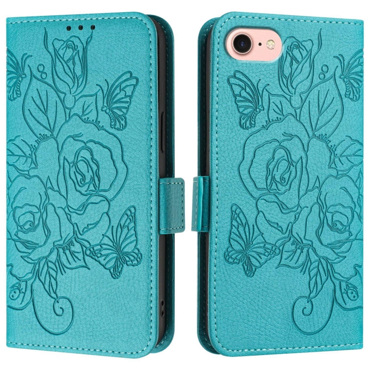 For iPhone SE 2024 Embossed Rose RFID Anti-theft Leather Phone Case