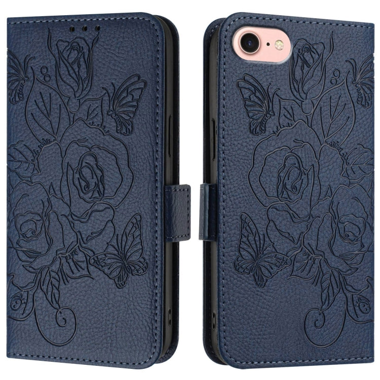 For iPhone SE 2024 Embossed Rose RFID Anti-theft Leather Phone Case