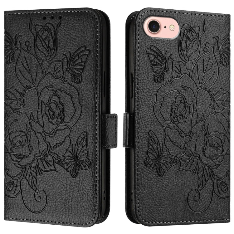 For iPhone SE 2024 Embossed Rose RFID Anti-theft Leather Phone Case