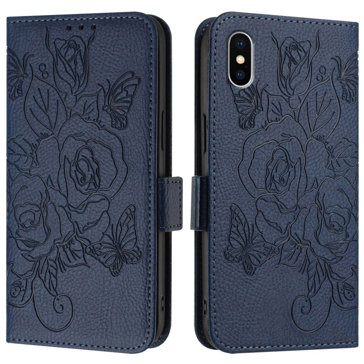 For iPhone XS / X Embossed Rose RFID Anti-theft Leather Phone Case