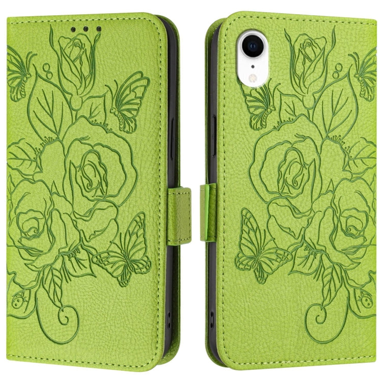 For iPhone XR Embossed Rose RFID Anti-theft Leather Phone Case