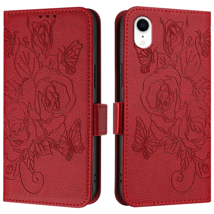 For iPhone XR Embossed Rose RFID Anti-theft Leather Phone Case