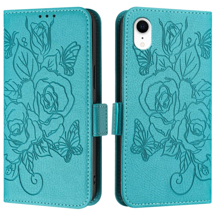 For iPhone XR Embossed Rose RFID Anti-theft Leather Phone Case