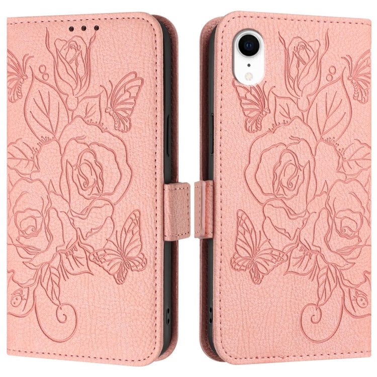 For iPhone XR Embossed Rose RFID Anti-theft Leather Phone Case