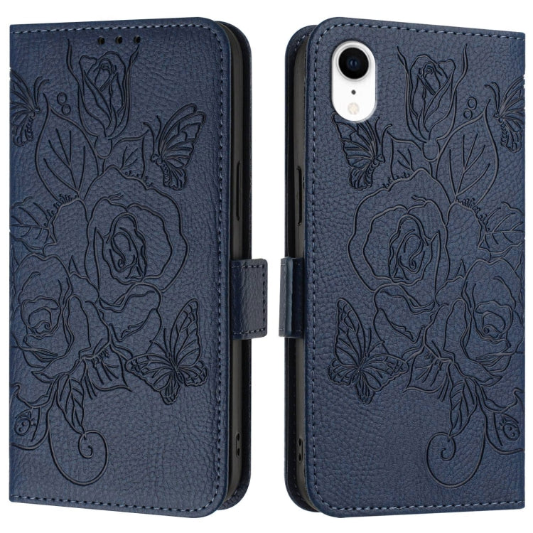 For iPhone XR Embossed Rose RFID Anti-theft Leather Phone Case