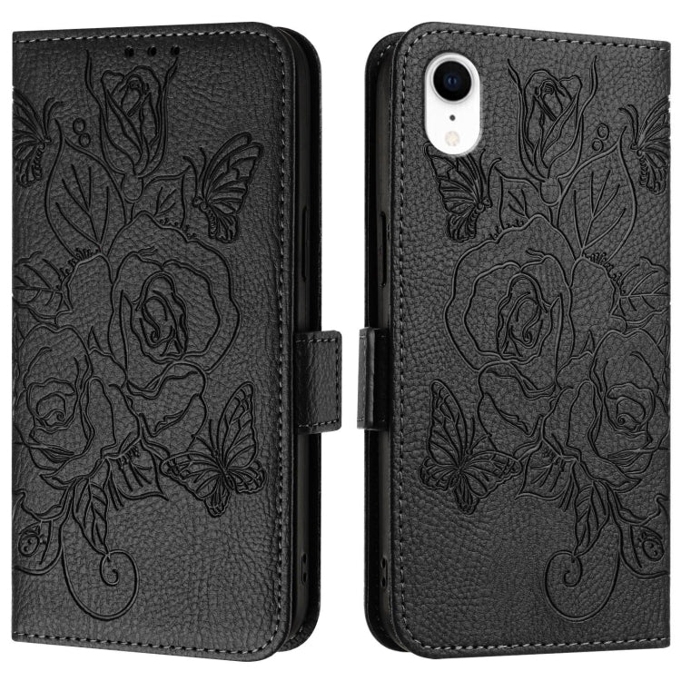 For iPhone XR Embossed Rose RFID Anti-theft Leather Phone Case