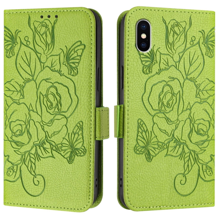 For iPhone XS Max Embossed Rose RFID Anti-theft Leather Phone Case