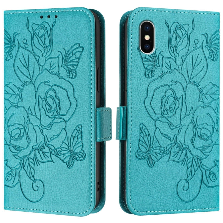 For iPhone XS Max Embossed Rose RFID Anti-theft Leather Phone Case