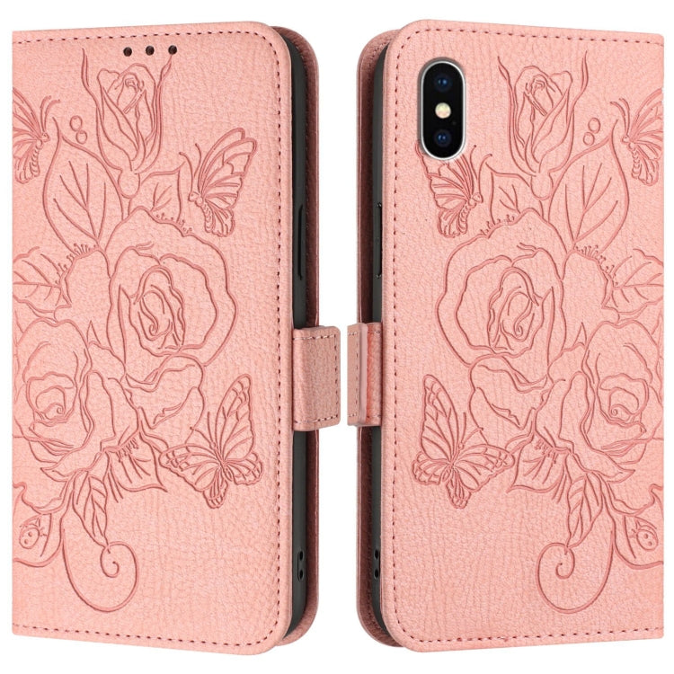 For iPhone XS Max Embossed Rose RFID Anti-theft Leather Phone Case